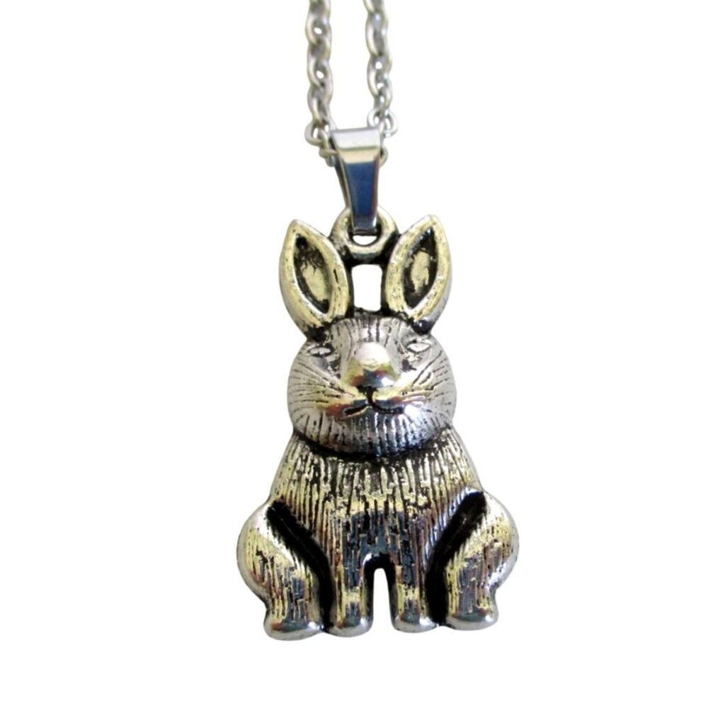 Bunny Rabbit Pendant Necklace With 20" Stainless Chain Cute Animal Jewelry Gift